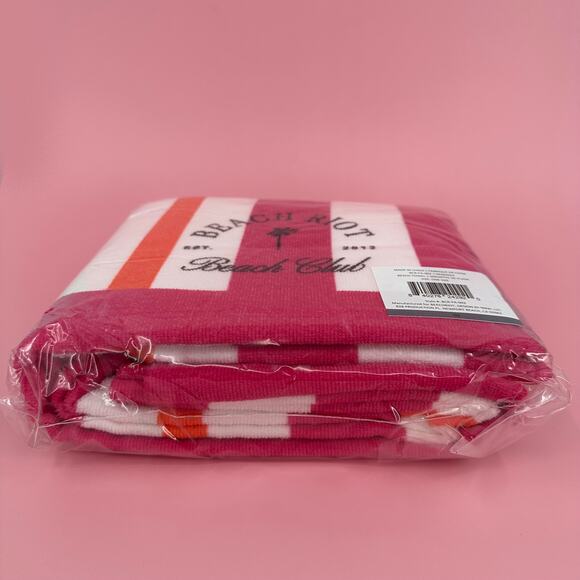 Beach Riot Club Beach Towel FabFitFun Pink Orange White Stripe NEW - Picture 4 of 4